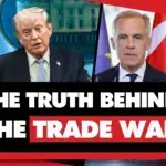 The image shows US President Donald Trump alongside Canadian Prime Minister Mark Carney, accompanied by the headline: “The Truth Behind the Trade War.” Photo: Geopolitical Economy.