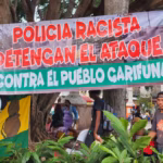 Photo shows a Garífuna community encampment outside the Supreme Court of Justice of Honduras. Photo: Resumen Latinoamericano/file photo.
