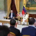 Acting President of Venezuela Delcy Rodríguez and US imperial secretary of energy, Chris Wright, during a signing ceremony for mutual energy agreements at Miraflores Palace on Wednesday, September 2, 2026. Photo: Venezuelan Presidential Press.