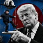 Argentinian far-right strategist Fernando Cerimedo shown as a marionette controlled by Donald Trump. Illustration: Cubadebate.