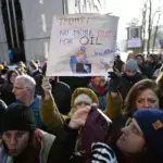 Hundreds gather in front of the US Embassy in Brussels, Belgium on January 4, 2025. Photo: Dursun Aydemir/Anadolu via Getty Images.