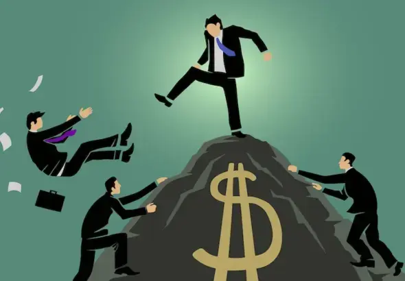 The concept of aggressive corporate competition and wealth accumulation, often referred to as a "rat race" or "king of the hill". Photo: Adobe Stock.